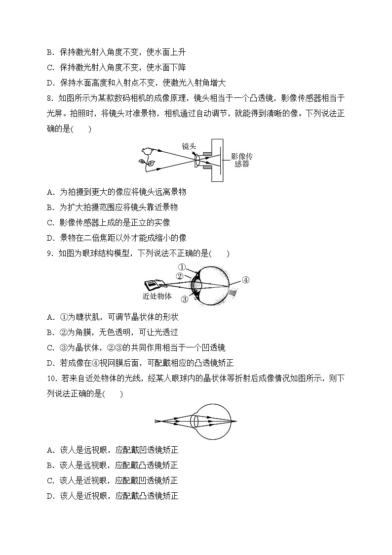备战2022 中考科学 一轮复习 第4部分 第4讲　光的折射　人的眼睛—巩固练习 （学生版）第3页