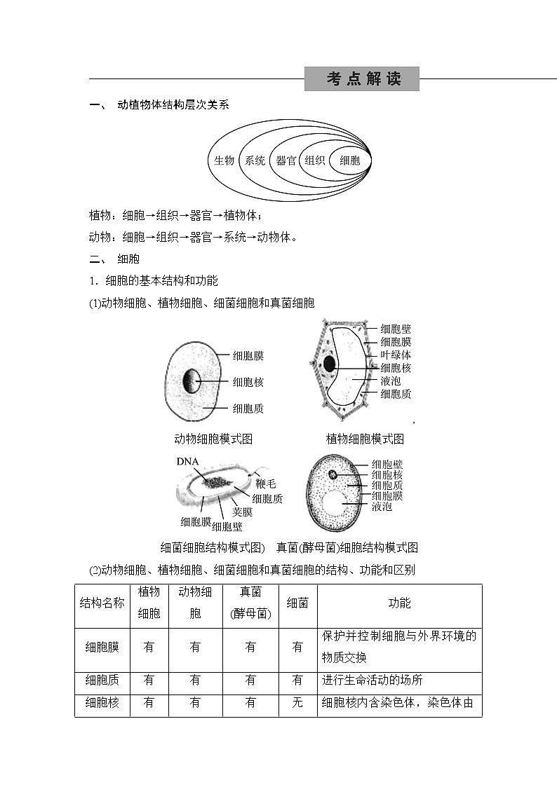 备战2022 中考科学 一轮复习 第2部分 第2讲　构成生物体的细胞、组织、器官和系统 同步练习02