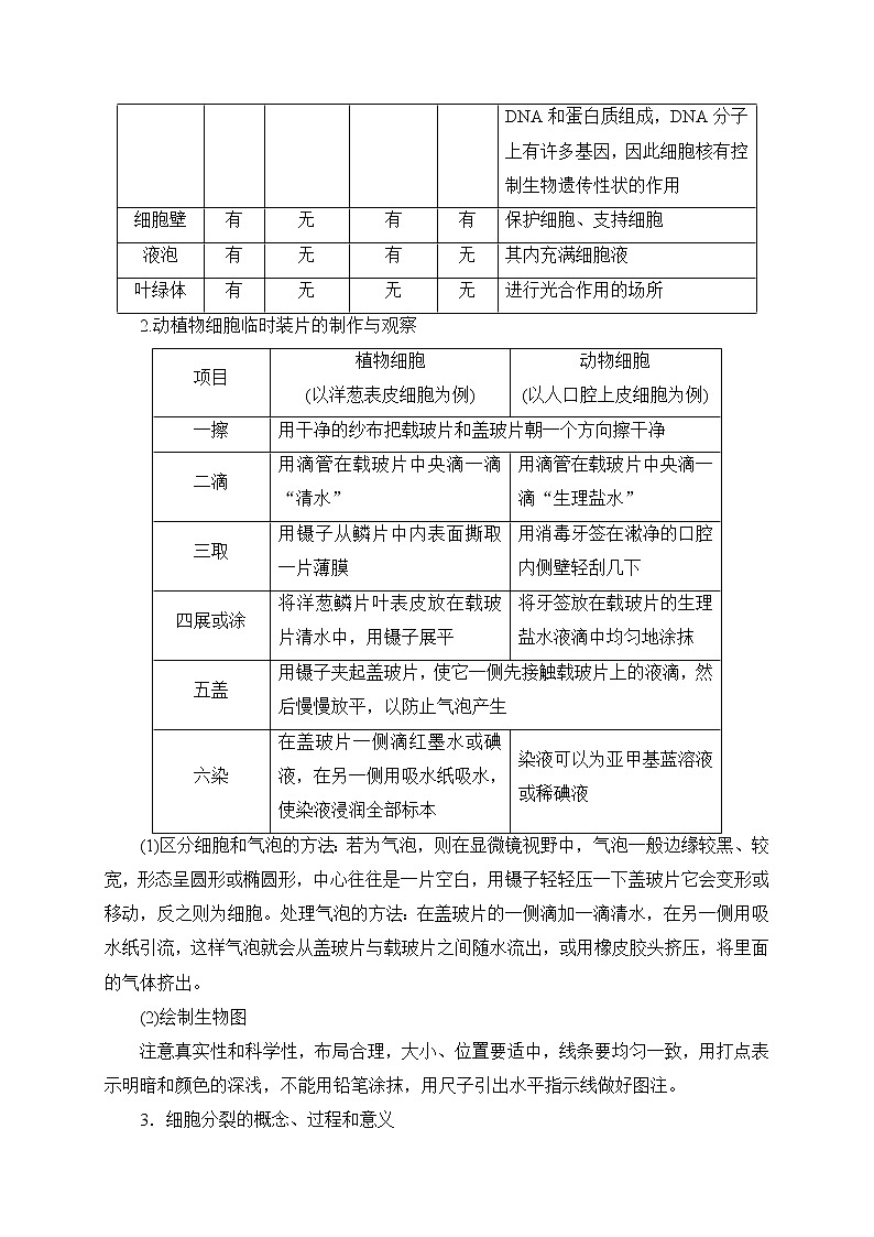 备战2022 中考科学 一轮复习 第2部分 第2讲　构成生物体的细胞、组织、器官和系统 同步练习03