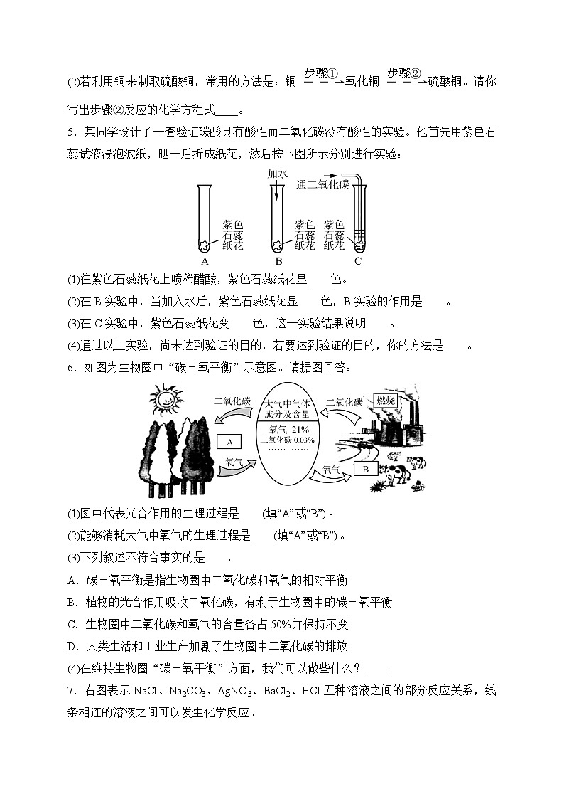 备战2022 中考科学 一轮复习 第3部分 第13讲　元素的循环和物质的转化 同步练习02