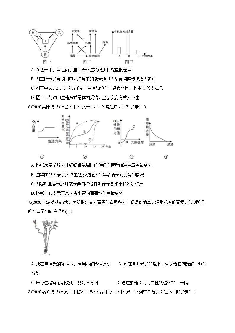 备战2021 2020年中考科学模拟题分类训练 专题3 生命的进化和延续（含答案，共50题）02