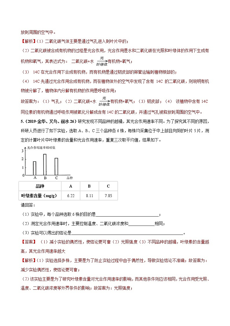 备战2022 中考科学 重难点练习 专题1.3 绿色植物的新陈代谢（教师版） 第3页