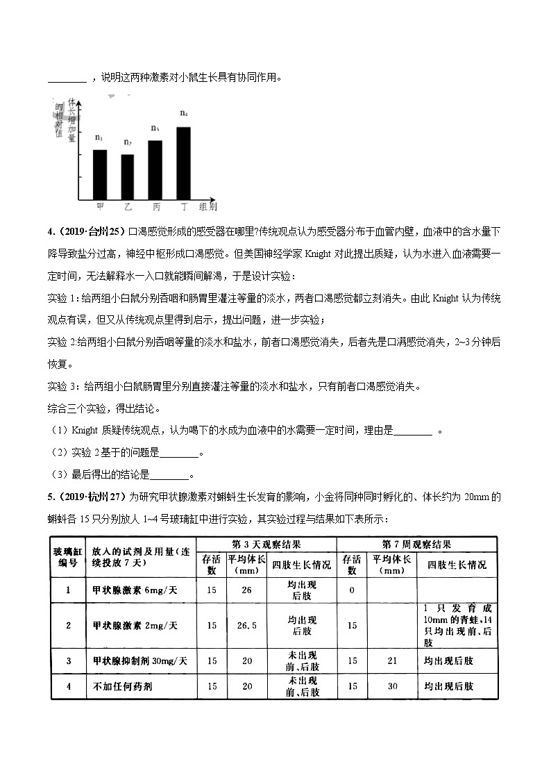 备战2022 中考科学 重难点练习 专题1.5 生命活动的调节02