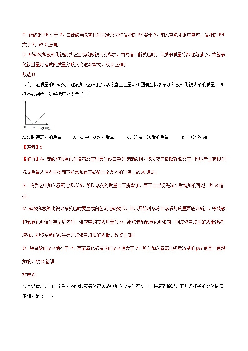 备战2022 中考科学 重难点练习 专题3.1 酸碱盐图像题02