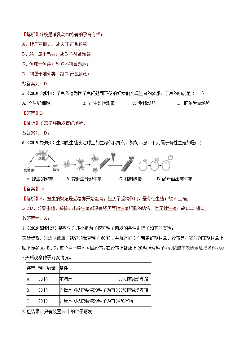 备战2022 中考科学 重难点练习 专题1.6 生物的生殖和发育（教师版） 第2页