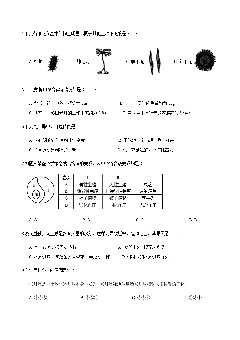 备战2022 中考科学 浙江初中毕业升学考试模拟试卷802