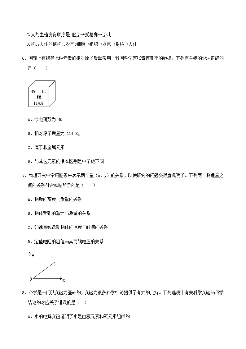 备战2022 中考科学 浙江初中毕业升学考试模拟试卷903
