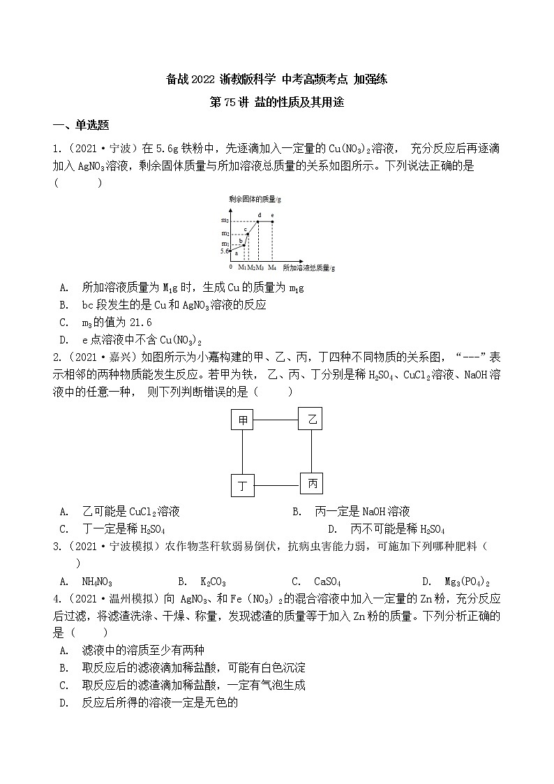 第75讲 盐的性质及其用途 备战2022 浙教版科学 中考高频考点 加强练第1页