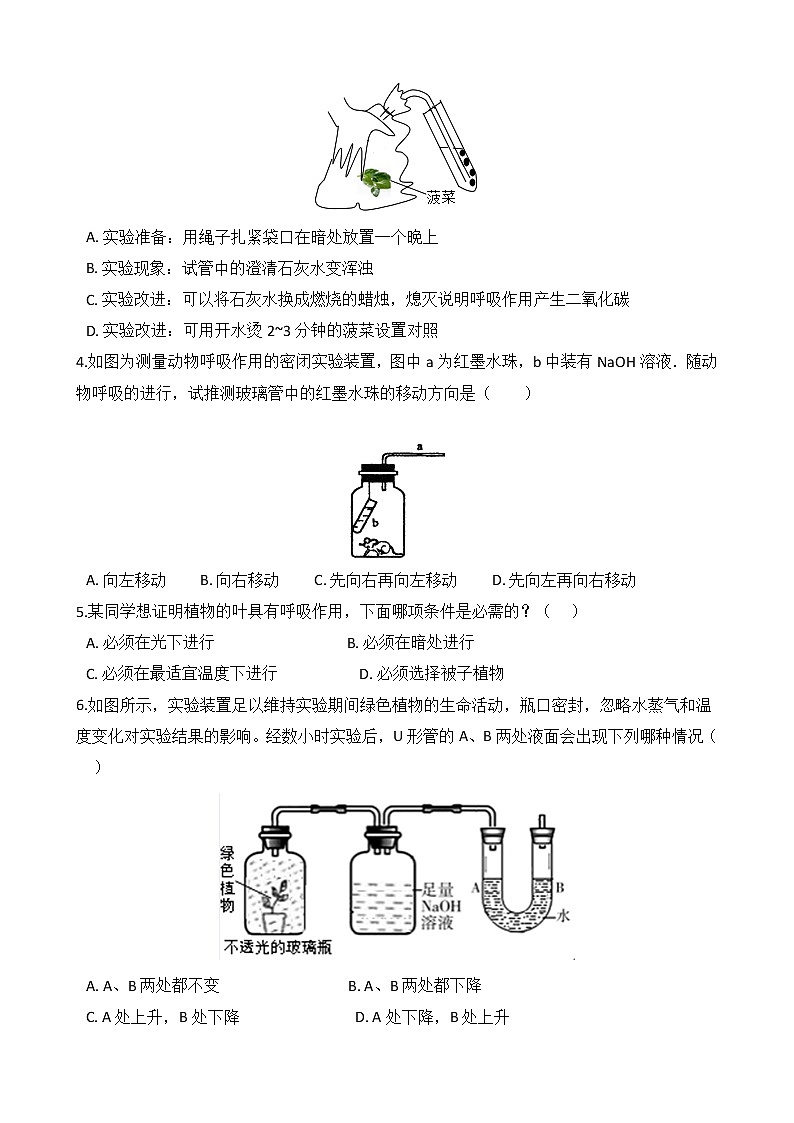 第9讲 呼吸作用  备战2022 浙教版科学 中考高频考点 加强练第2页
