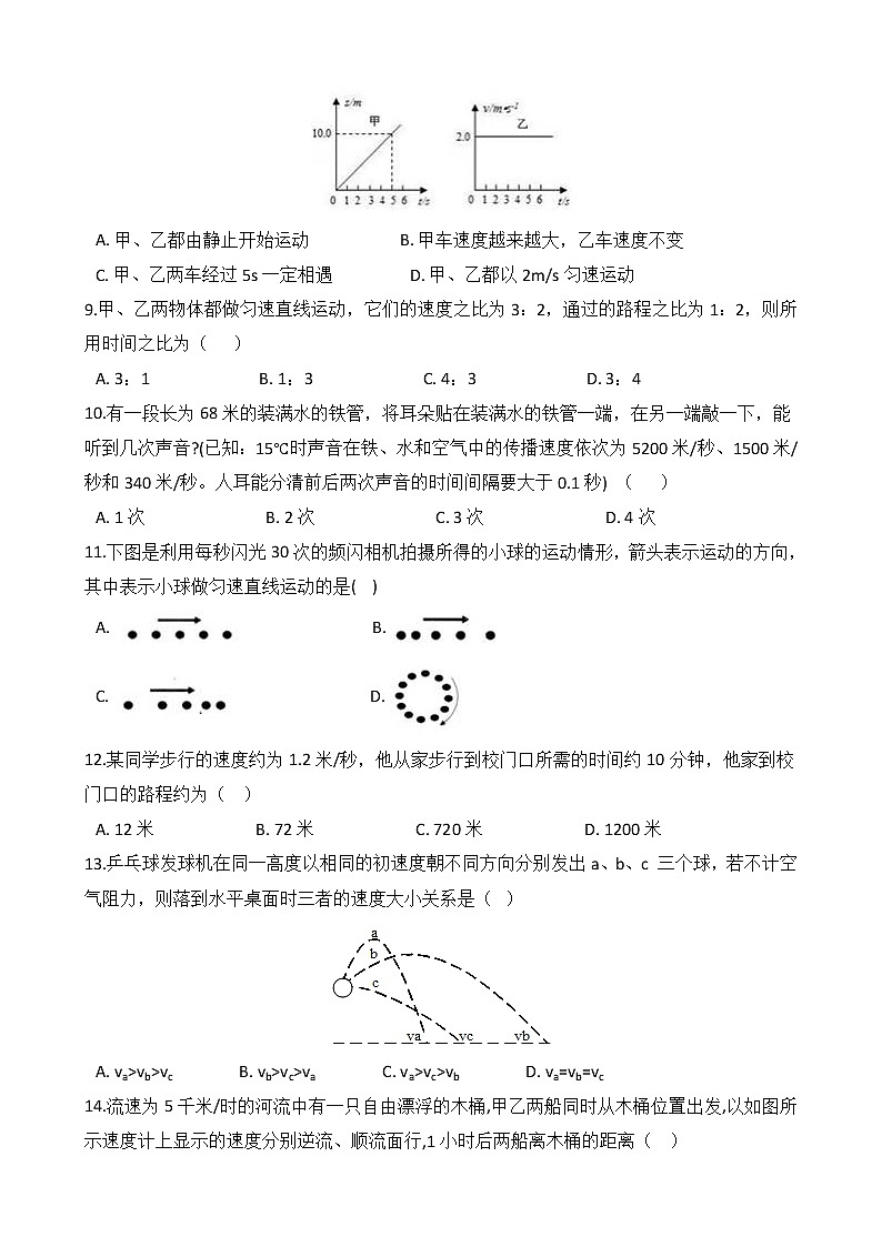 备战2022 浙教版科学 中考高频考点 加强练 第26讲 速度及应用03