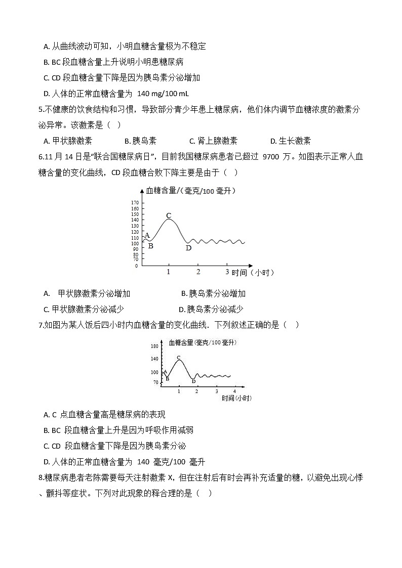 第12讲 胰岛素及血糖含量  备战2022 浙教版科学 中考高频考点 加强练02