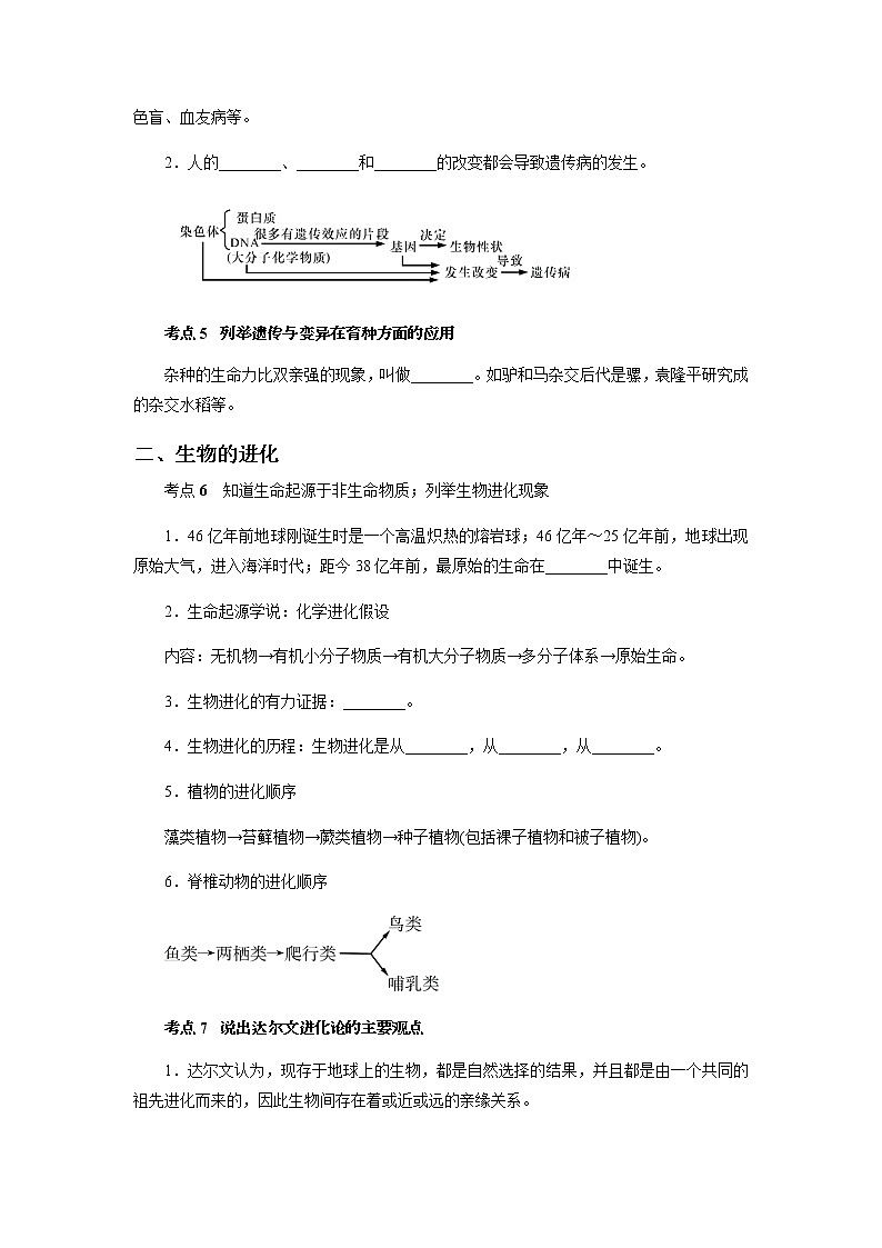 备战2022 中考科学  精讲精练 专题10 遗传与进化（学生版） 第2页