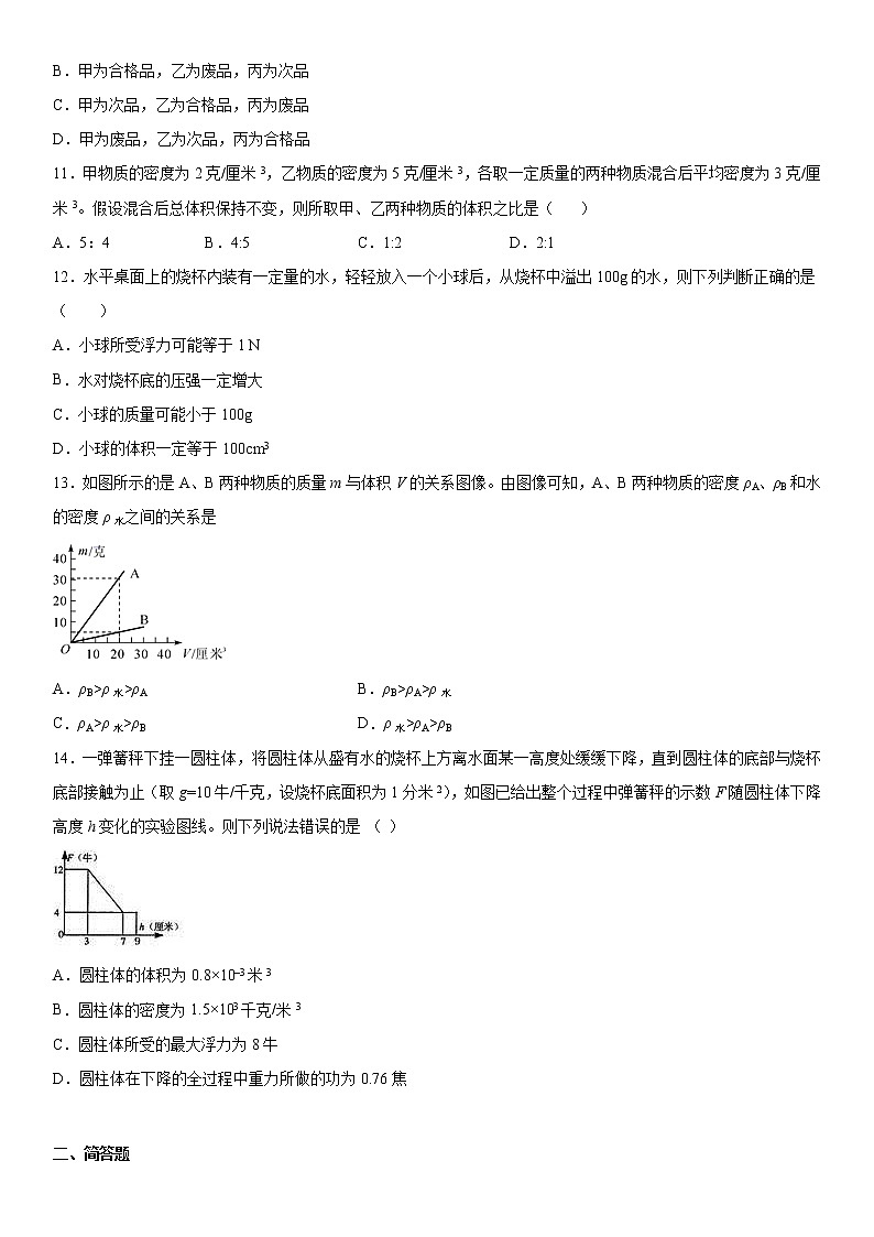第三章浮力练习（3）2020-2021学年华师大版八年级上册03