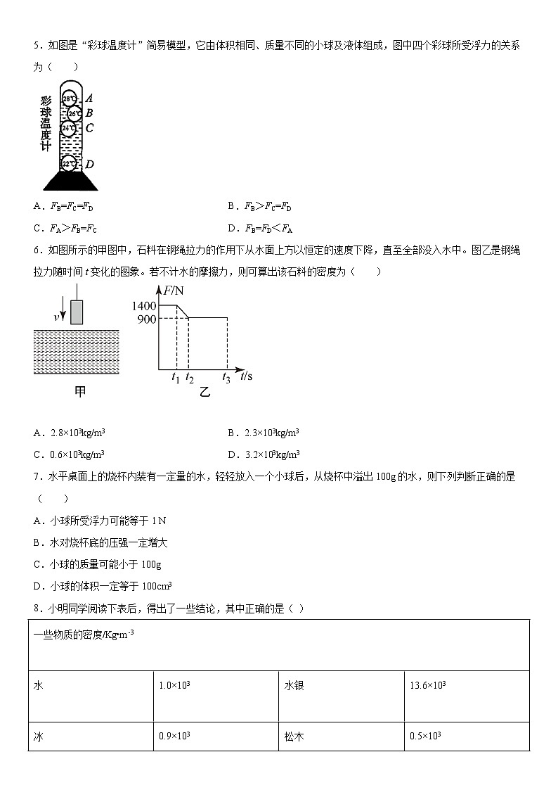 第三章浮力巩固（1）2020-2021学年华师大版科学八年级上册练习题02