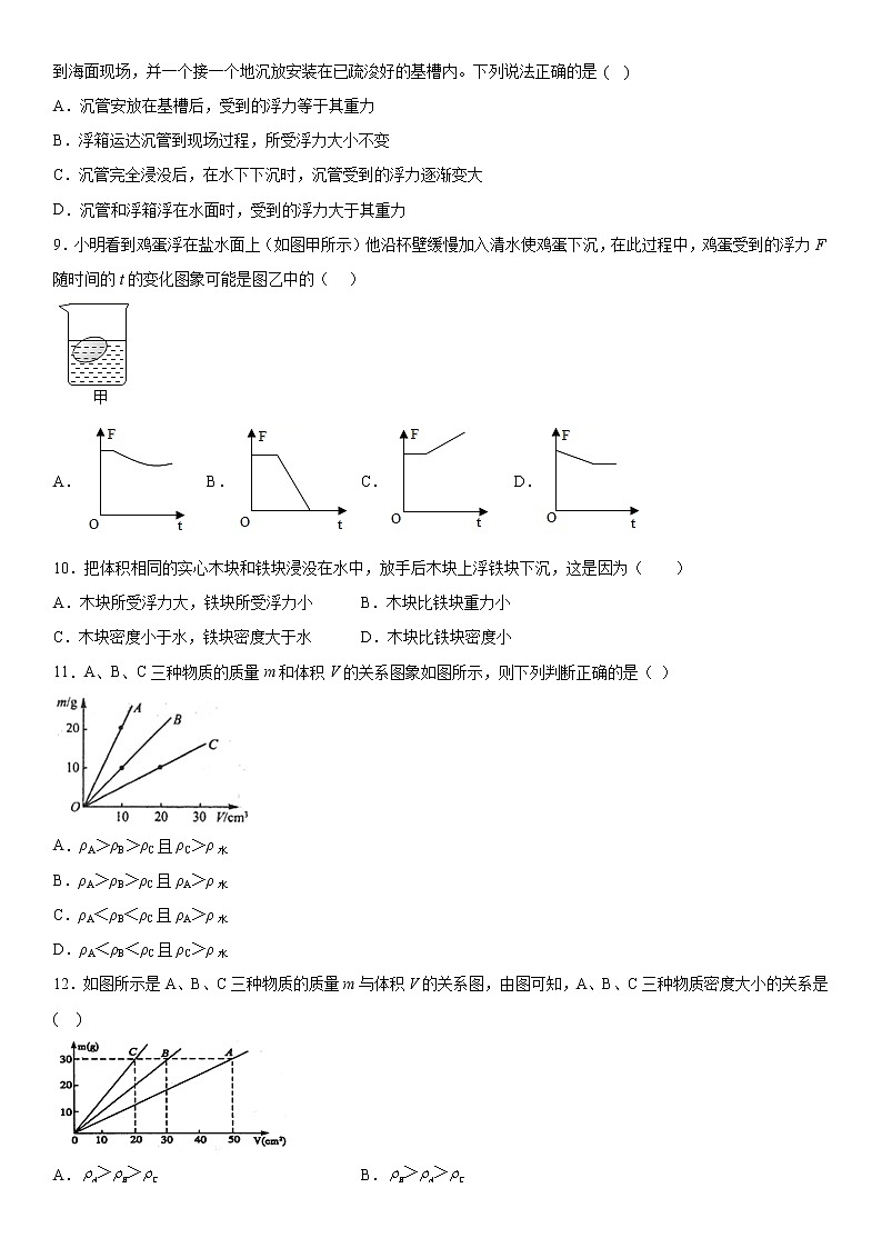 第三章浮力课后提升（3）2020-2021学年华师大版科学八年级上册练习题03