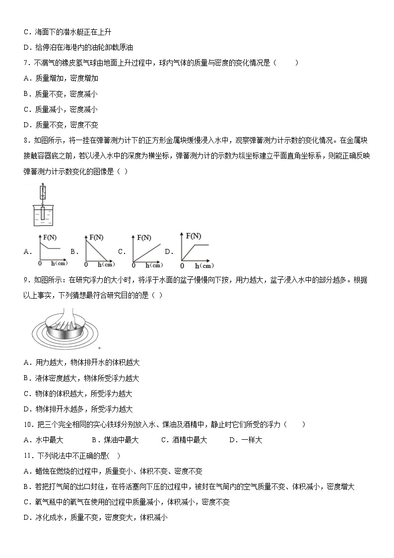 第三章浮力拓展拔高（4）2020-2021学年华师大版科学八年级上册练习题02