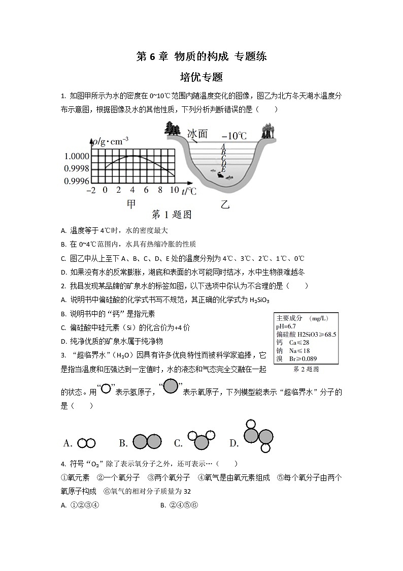 第6章 物质的构成 专题练---2021--2022学年华东师大版科学八年级上册01