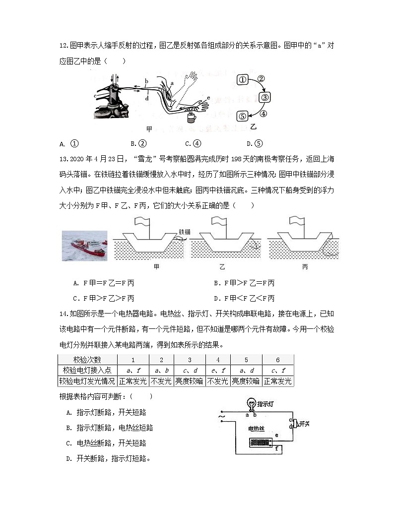 浙江省温州市平阳县水头学区两校2021-2022学年八年级上学期期中联考科学【试卷+答案】03