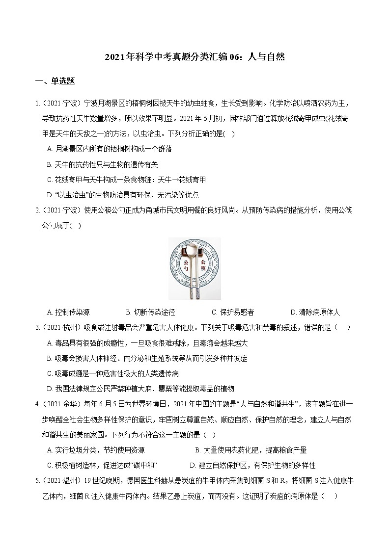 备战2022 2021 浙江中科科学 真题汇编 专题06 人与自然01
