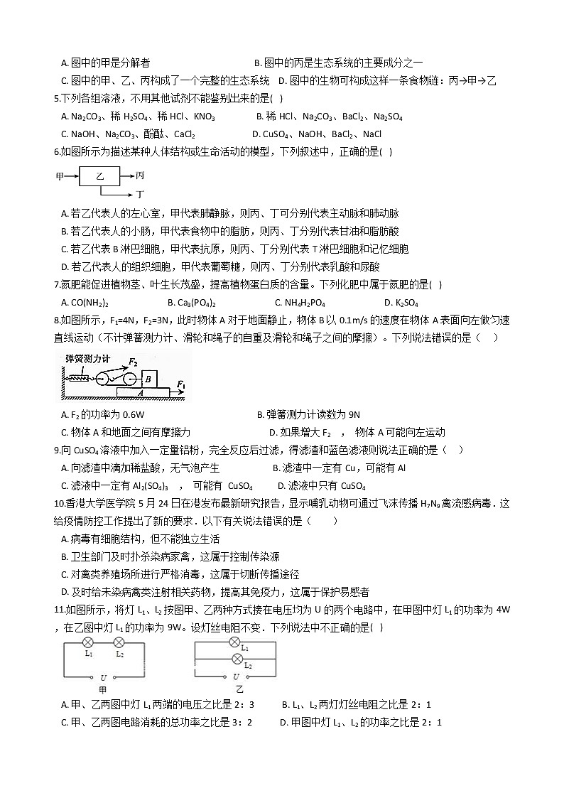 浙江省温州市平阳县水头学区两校2021--2022学年九年级上学期科学期中【试卷+答案】02