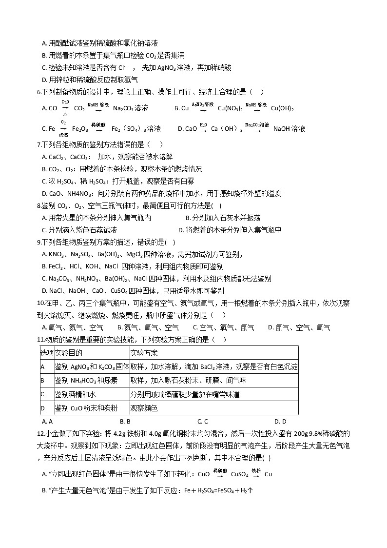 2.5物质的转化   同步练习 2021-2022学年浙教版科学九年级上册02