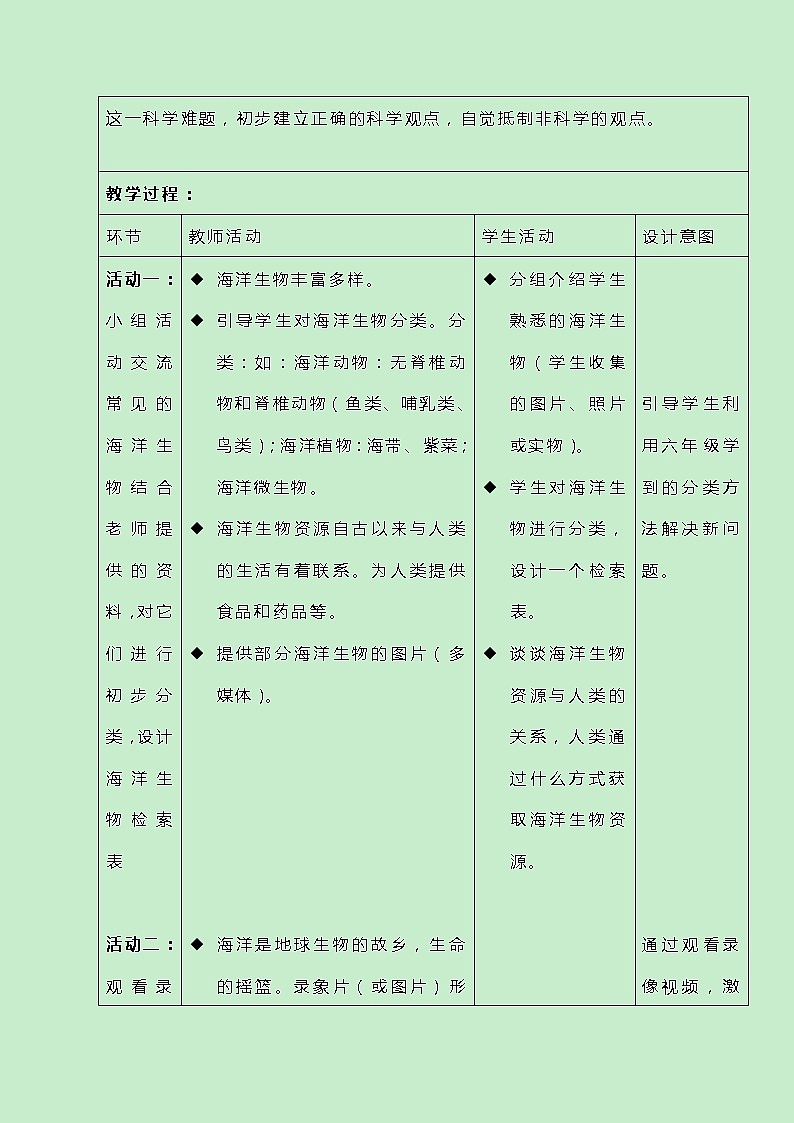 牛津上海版科学七年级下册14.1.3《海洋是地球上生物的故乡》教案02