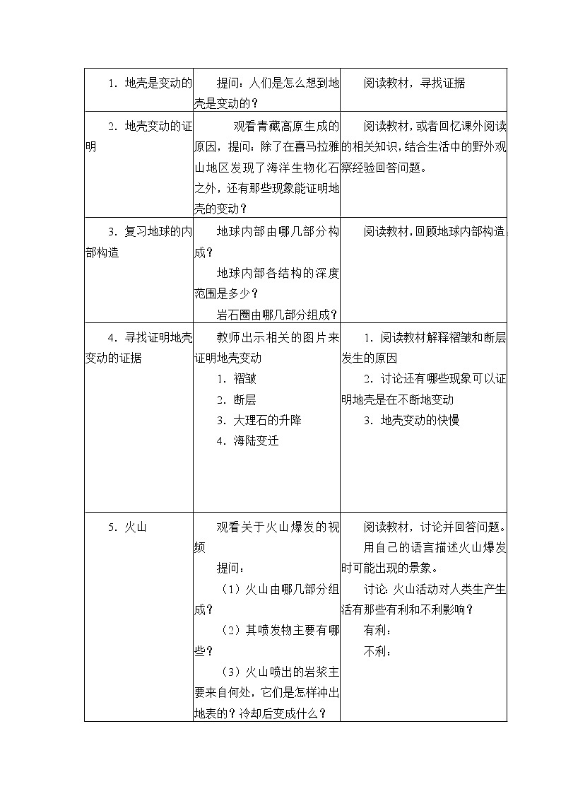 浙教版科学七年级上册 第三章 第四节 地壳变动和火山地震_2（教案）02