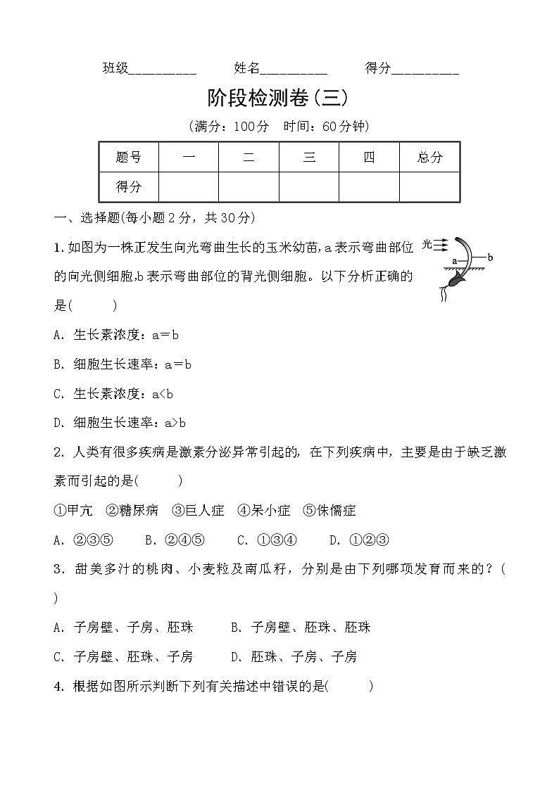 2022年浙教版科学中考一轮复习阶段检测卷(三)01