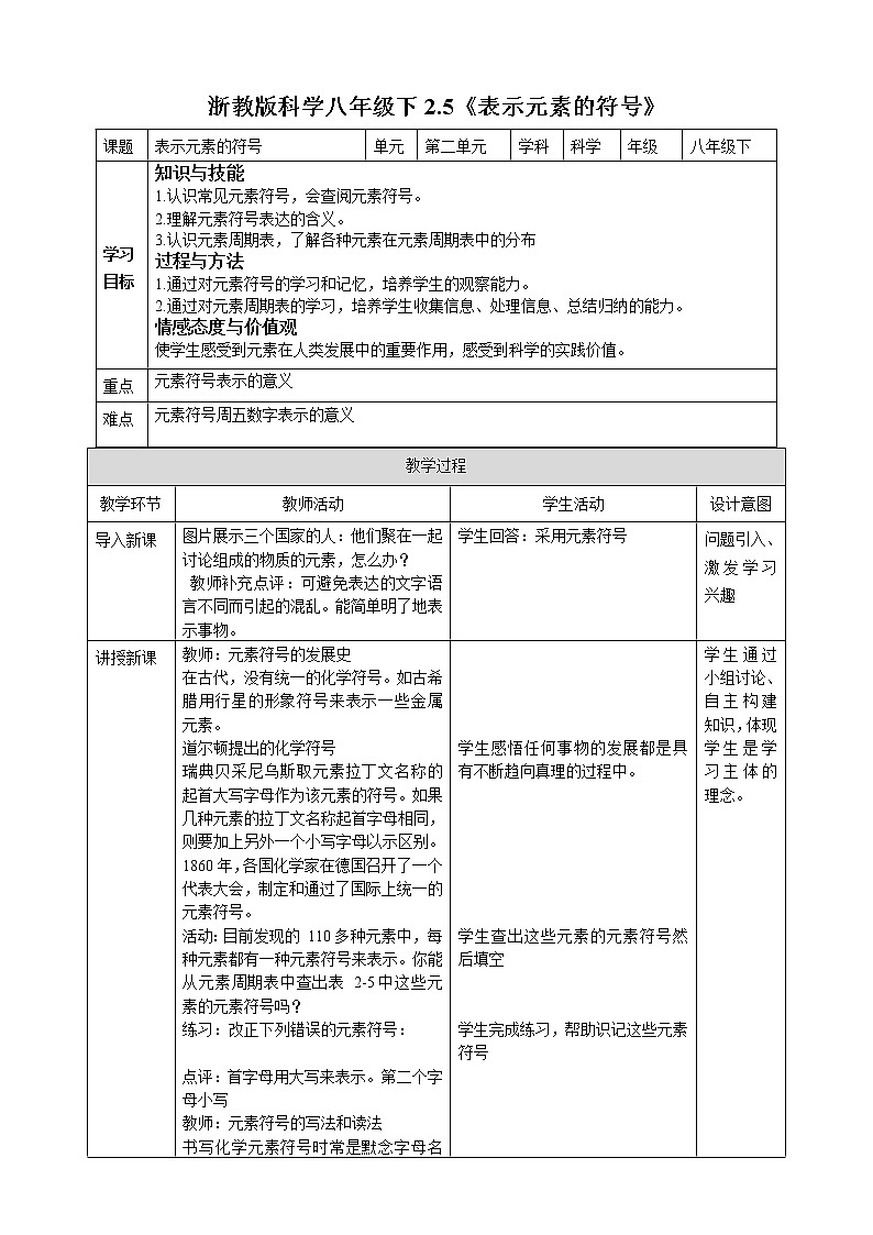 2.5《表示元素的符号》（课件+教案+练习）01
