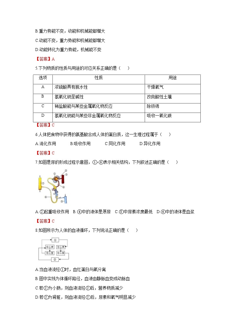 浙教版科学九上  期末测试卷1（含答案）02