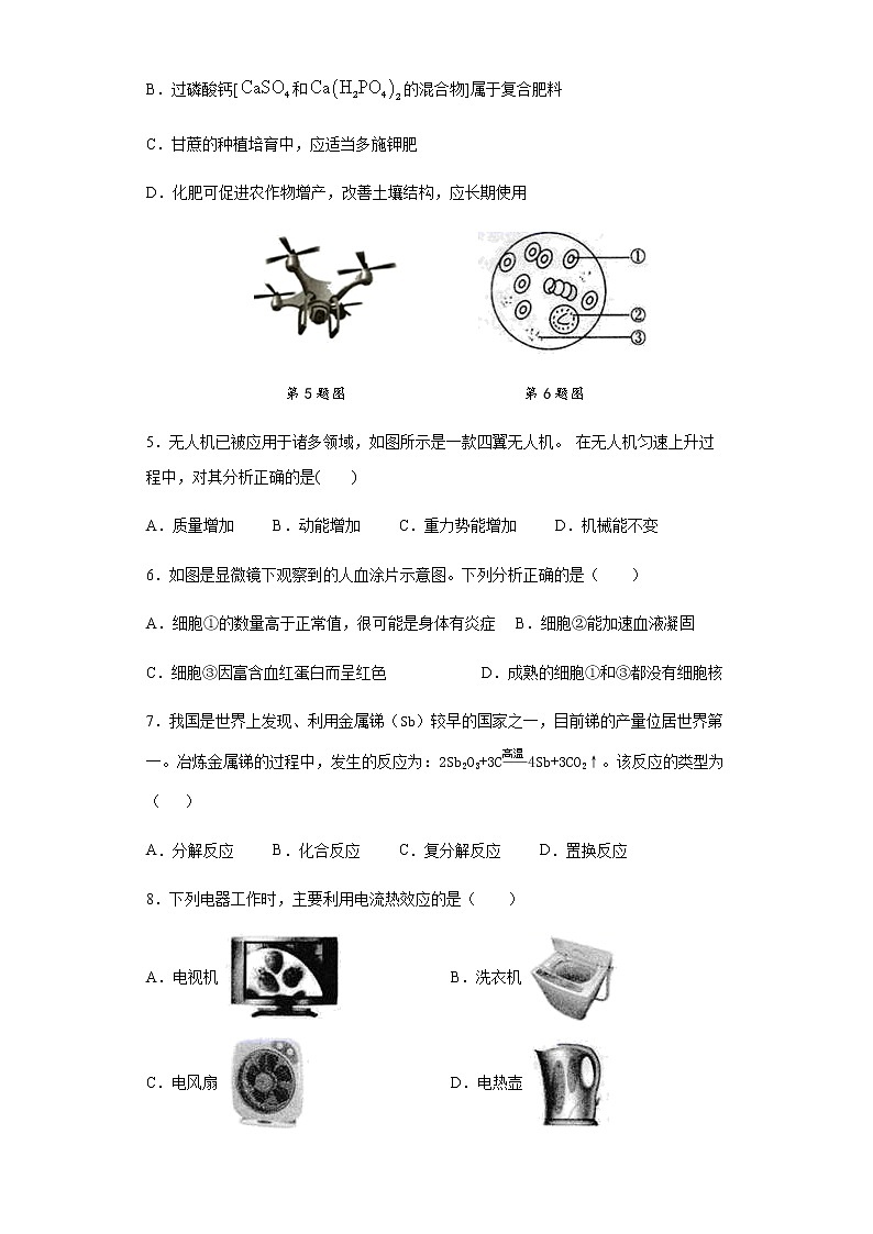 浙教版科学九上  期末测试卷8（含答案）02
