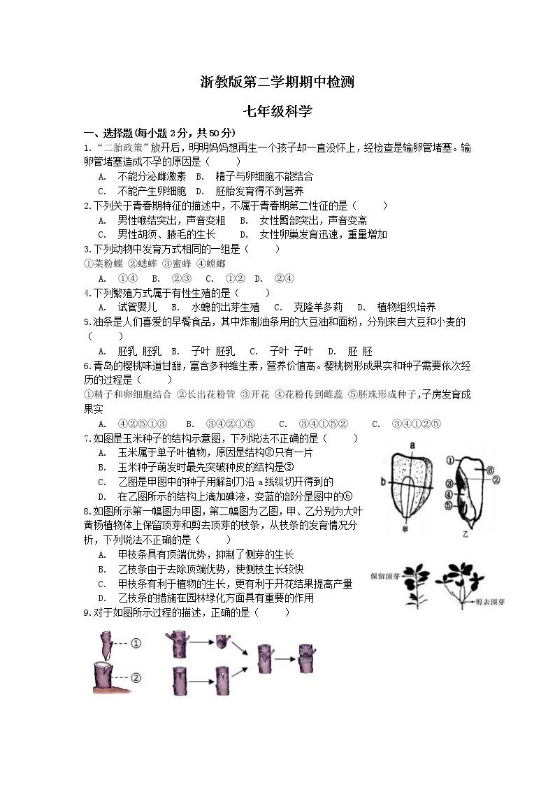 浙教版七年级下册科学期中试卷201