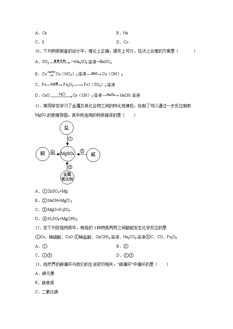 2022年浙江省中考科学专题练习 ：物质的转化与循环（word版，含答案）第3页