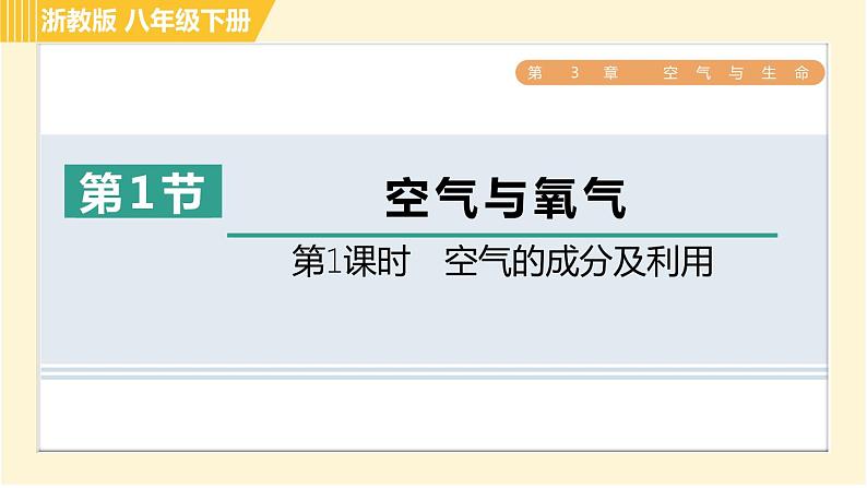 浙教版八年级下册科学 第3章 3.1.1 空气的成分及利用 习题课件第1页