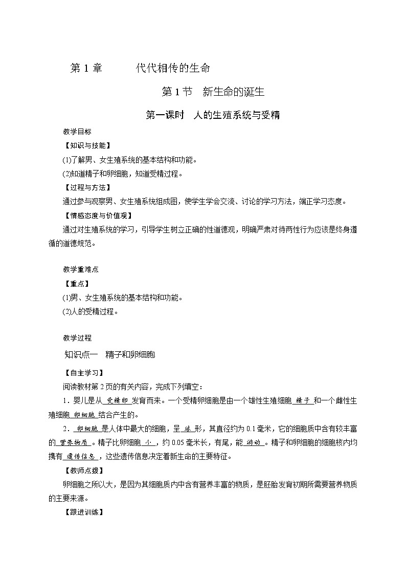 第1章  第1节  新生命的诞生1课时—2020-2021学年浙教版七年级科学下册教案01