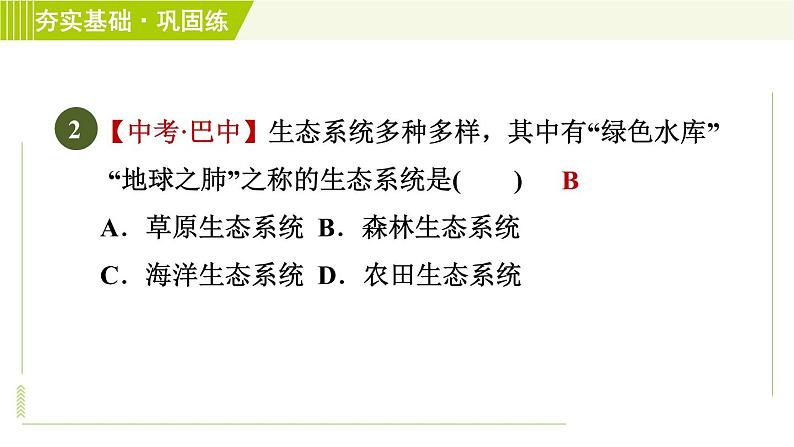 华师版七年级下册科学 第5章 5.2.1多种多样的生态系统　生态系统组成 习题课件04