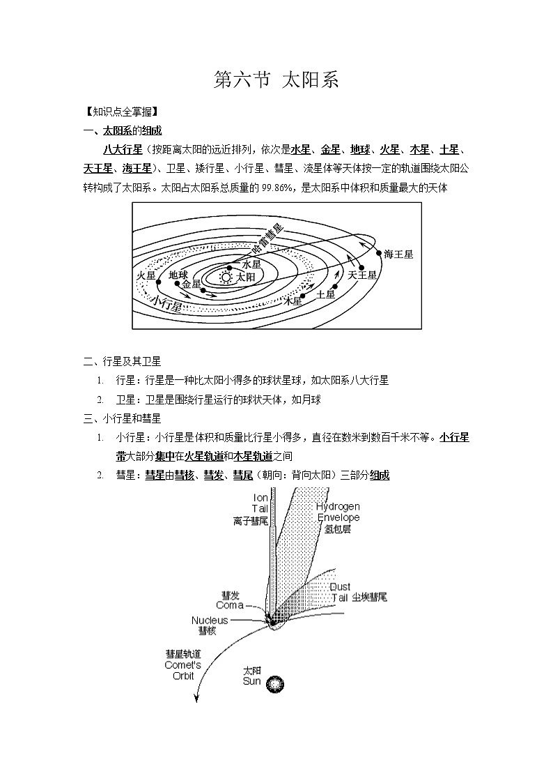 4.6 太阳系-2020-2021学年科学七年级下册讲练测（浙教版）01