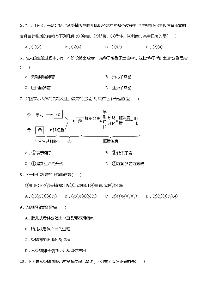 2021-2022学年度浙教版科学七年级下册 1.1新生命的诞生同步练习第2页