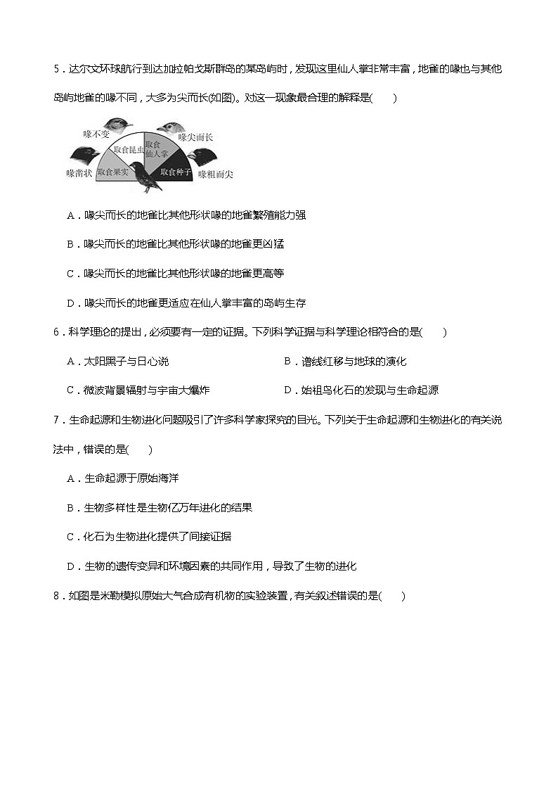 浙教版科学九年级下册1.3地球的演化和生命的起源同步练习02