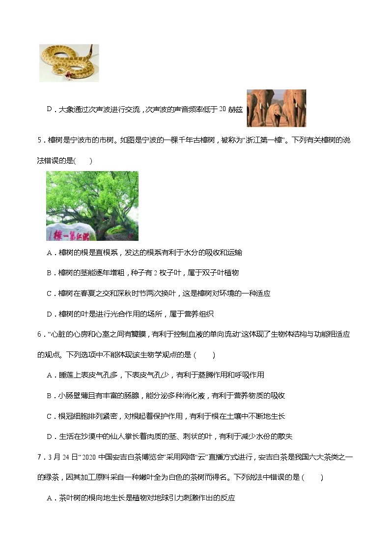 浙教版科学九年级下册2.1 生物与环境的相互关系同步练习02