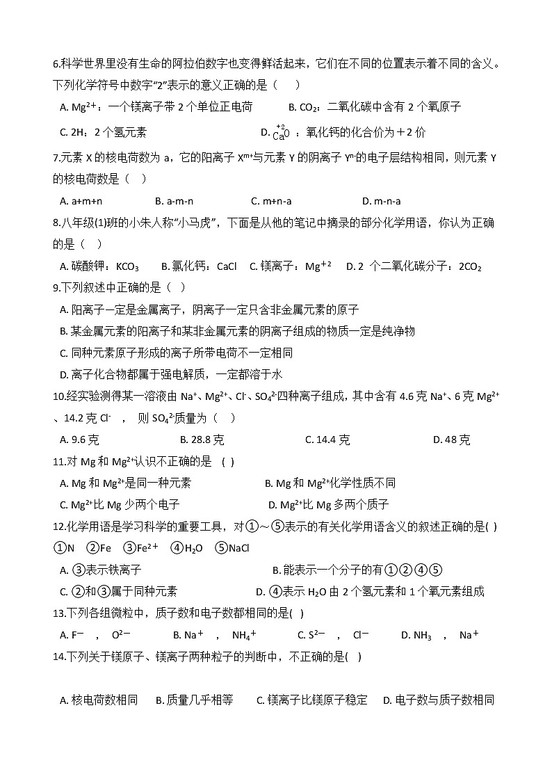 2.6.2 表示物质的符号——离子的符号 同步练习第2页