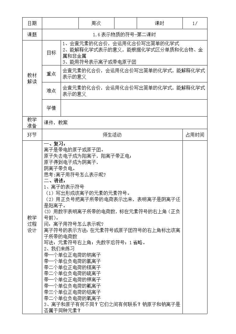 2.6 表示物质的符号（第2课时） 教案第1页