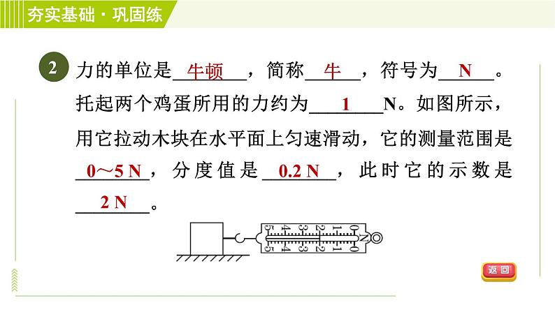 浙教版七年级下册科学 第3章 3.2.2 力的测量 习题课件第5页