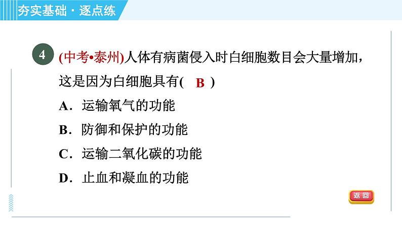 浙教版九年级上册科学 第4章 4.3.1血　液 习题课件06