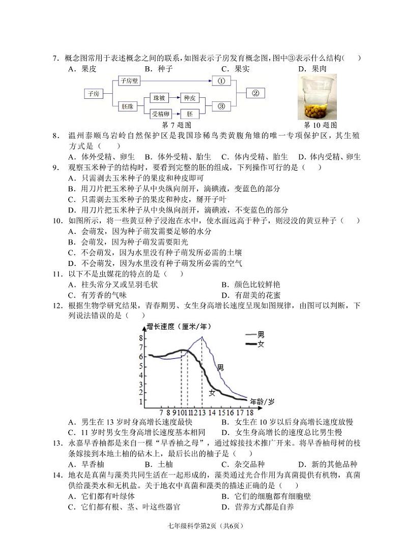 （浙江温州）2020-2021学年第二学期七年级科学教学质量检测（一）（浙教版）第2页