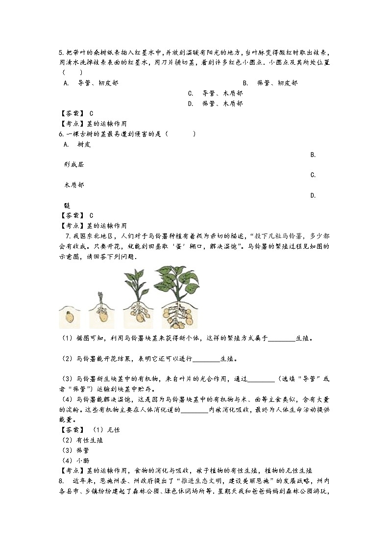 第四节 植物的茎与物质运输学案03