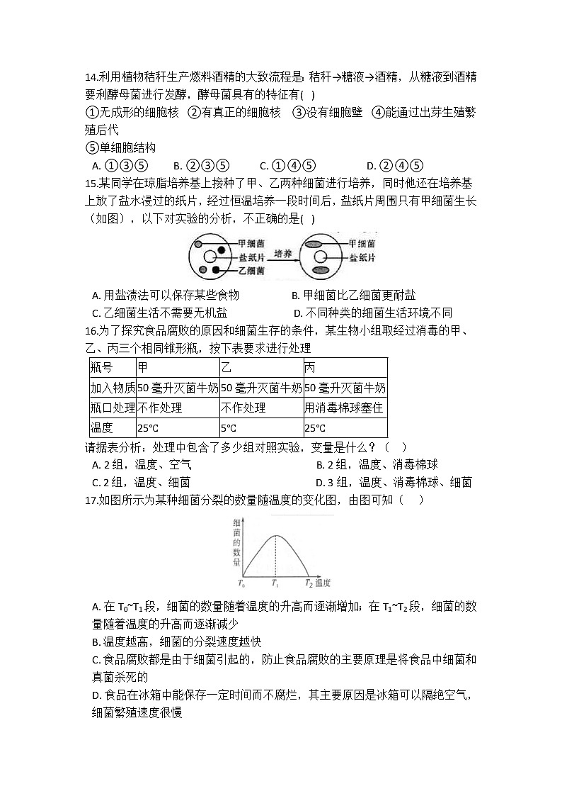 华师大版 七年级下册 7.4 细菌和真菌的繁殖 同步自测03