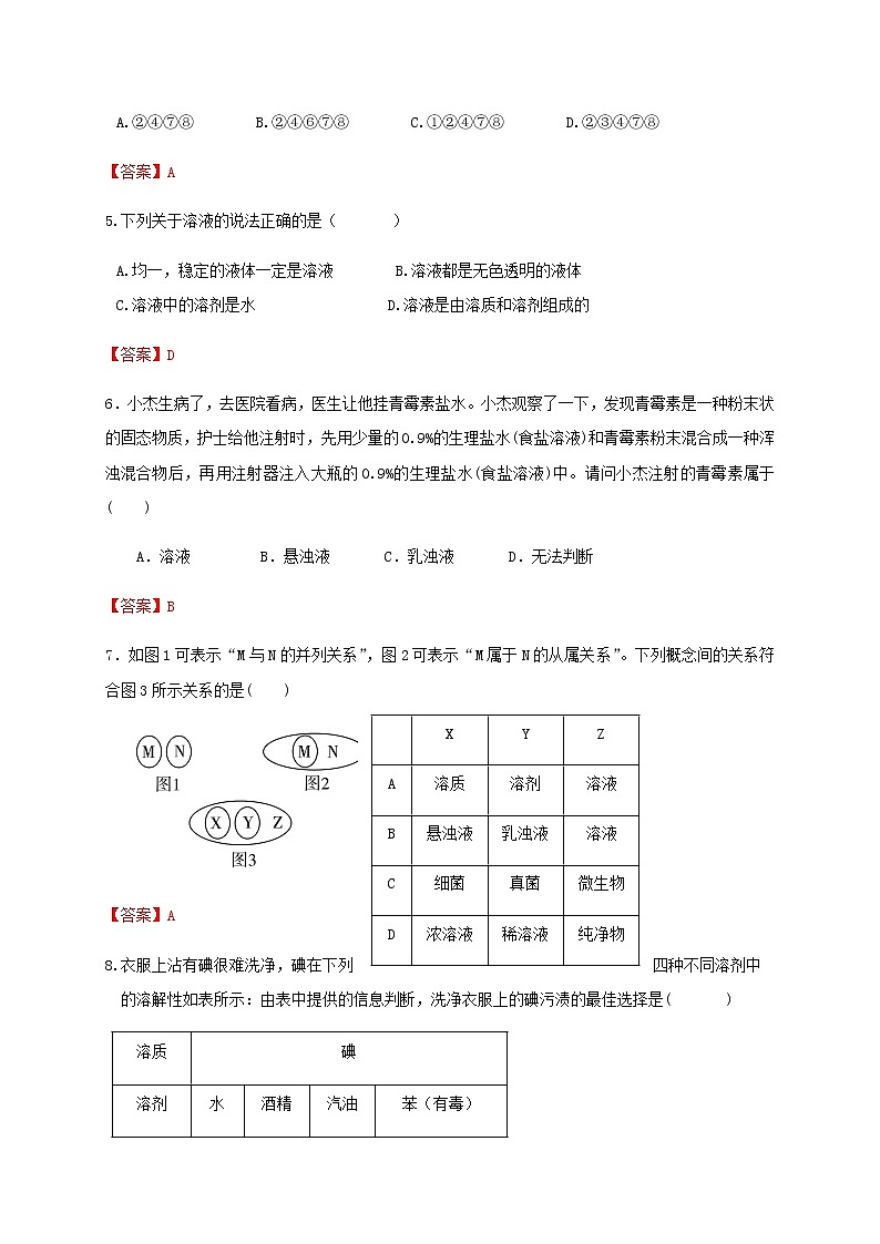 1.4 物质在水中的分散状况-重难点优化与提高（学生+教师版）—浙教版八年级科学上册同步检测02