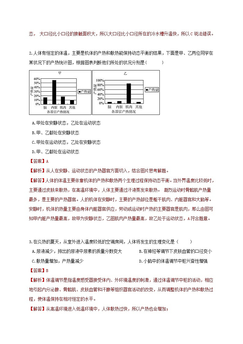 3.5 体温调节-重难点优化与提高（学生+教师版含解析）—浙教版八年级科学上册同步检测02