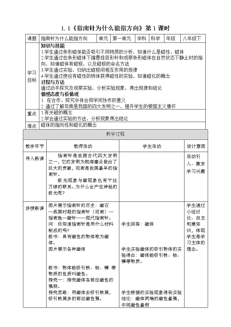 1.1《指南针为什么能指方向 第1课时 》（课件+教案+学案+练习）01